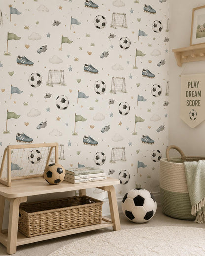 Custom Soccer Ball Nursery Wallpaper: Sports Theme Peel and Stick Mural