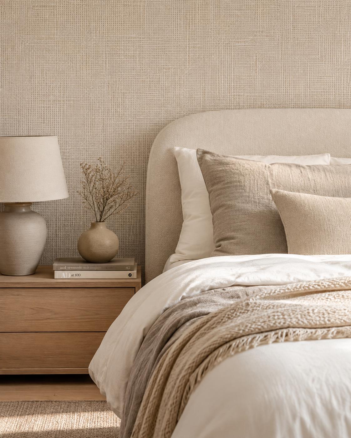 Oatmeal Linen Texture Wallpaper: Warm Woven Wall Mural