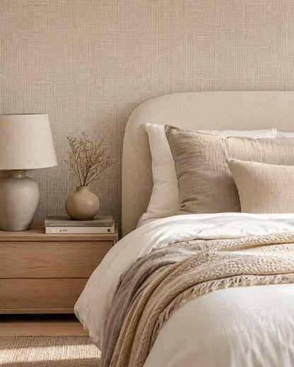 Oatmeal Linen Texture Wallpaper: Warm Woven Wall Mural