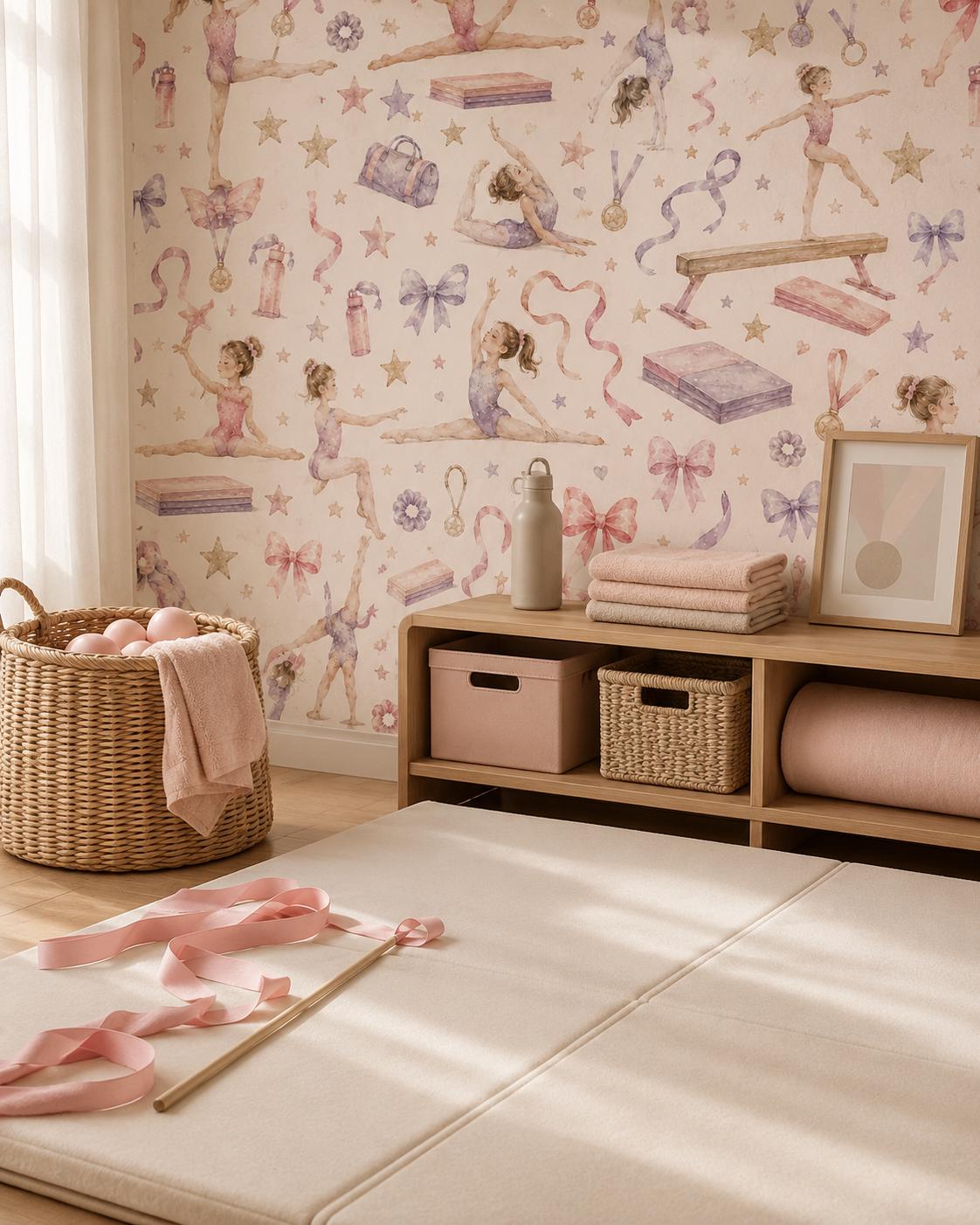 Little Gymnast Stars Wallpaper: Girls Sports Wall Mural