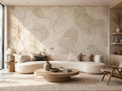 Cream Line Art Wallpaper: Black Abstract Wall Mural