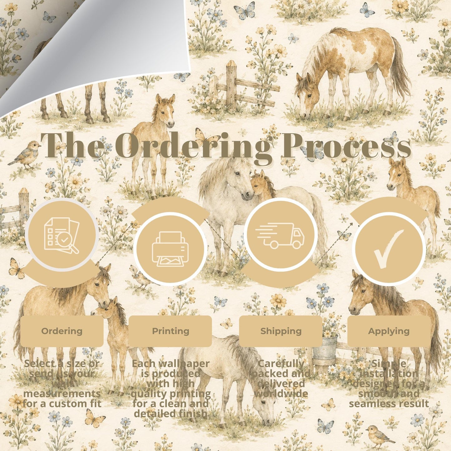 Vintage Horse Meadow Wallpaper: Countryside Nursery Wall Mural