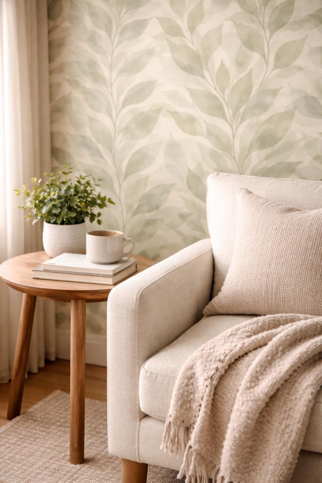 Green Leaf Wallpaper: Soft Botanical Wall Mural