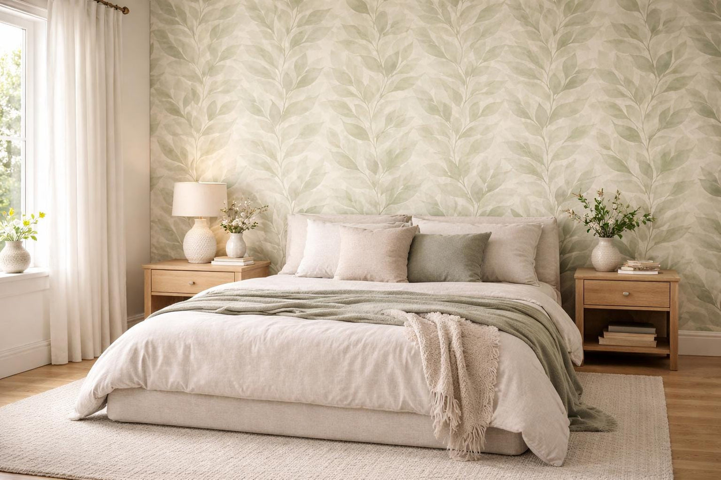 Green Leaf Wallpaper: Soft Botanical Wall Mural
