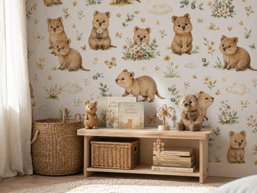 Custom Quokka Meadow Nursery Wallpaper: Australian Animal Mural (Peel and Stick)