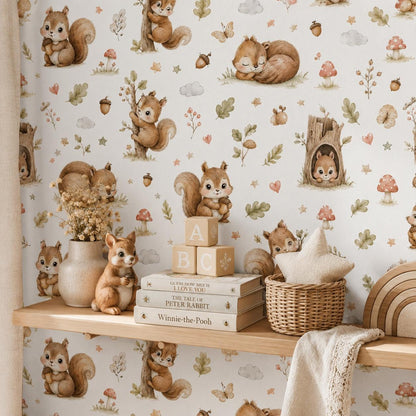 Squirrel Wallpaper: Woodland Nursery Wall Mural