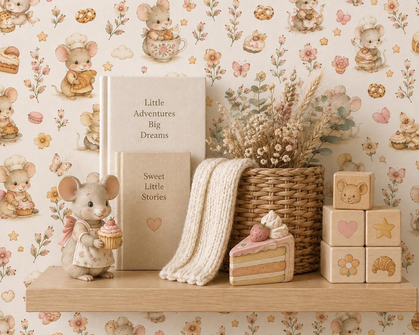Mouse Bakery Wallpaper: Whimsical Cottage Nursery Mural
