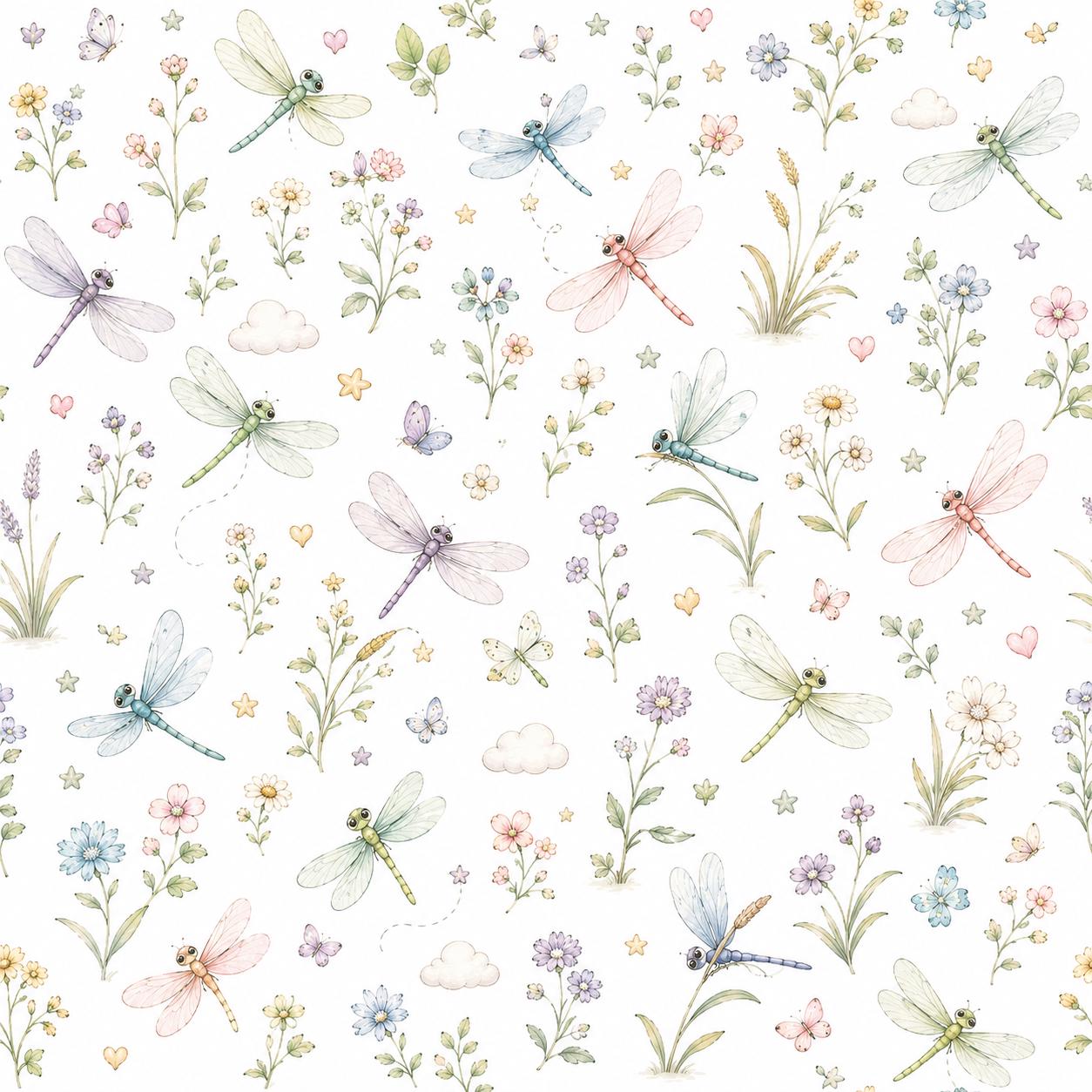 Dragonfly Meadow Wallpaper: Floral Nature Nursery Mural