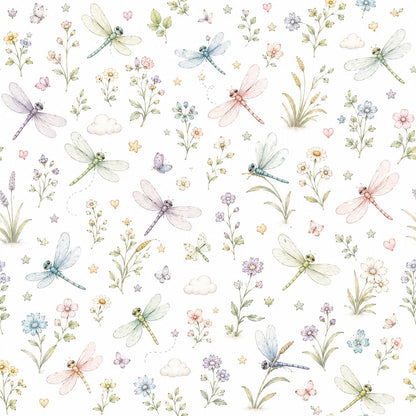 Dragonfly Meadow Wallpaper: Floral Nature Nursery Mural