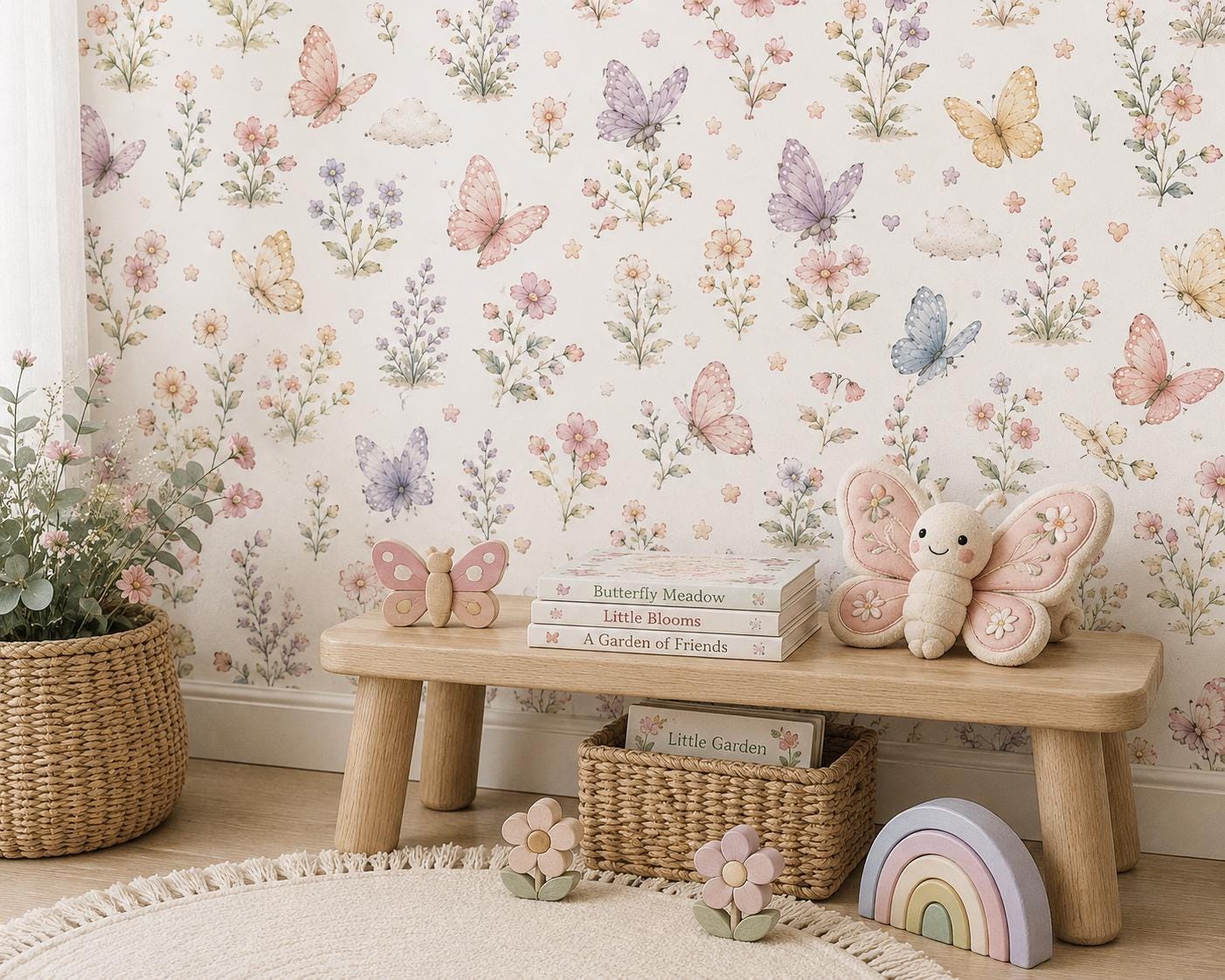 Butterfly Meadow Wallpaper: Floral Nursery Wall Mural