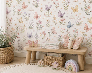 Butterfly Meadow Wallpaper: Floral Nursery Wall Mural