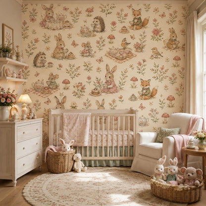 Garden Tea Party Animal Wallpaper: Whimsical Nursery Wall Mural