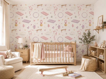 Gymnastics Ribbon Wallpaper: Soft Sports Nursery Mural