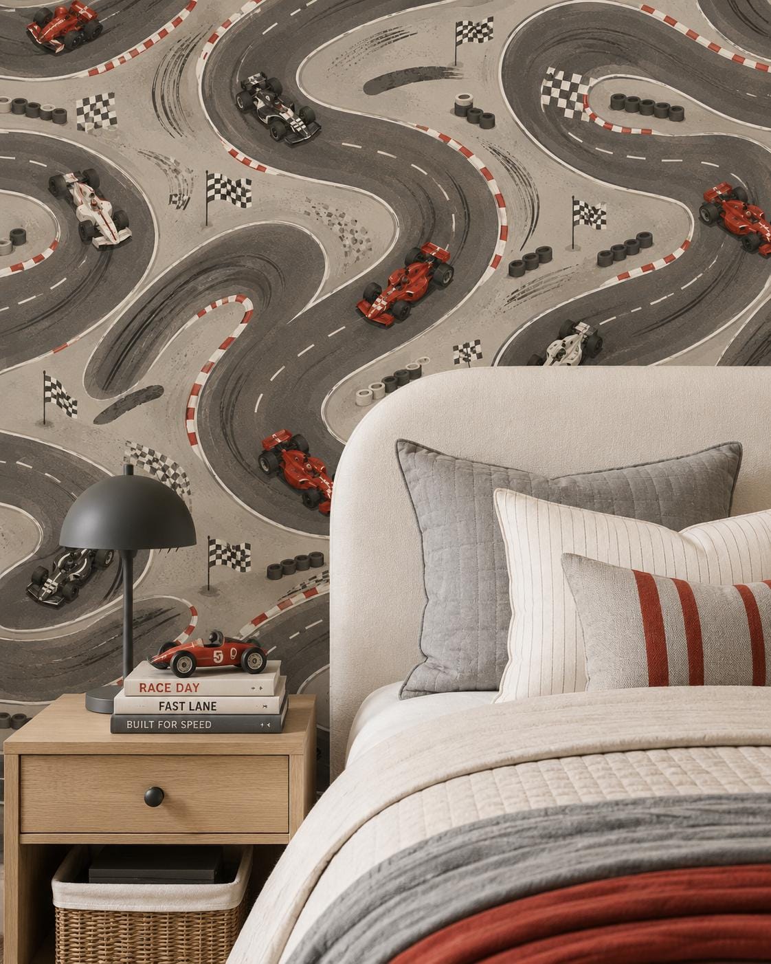 Kids Race Car Wallpaper: Racing Track Wall Mural for Boys Room