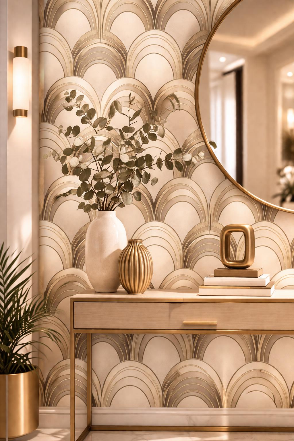 Gold Art Deco Arch Wallpaper: Elegant Luxury Wall Mural