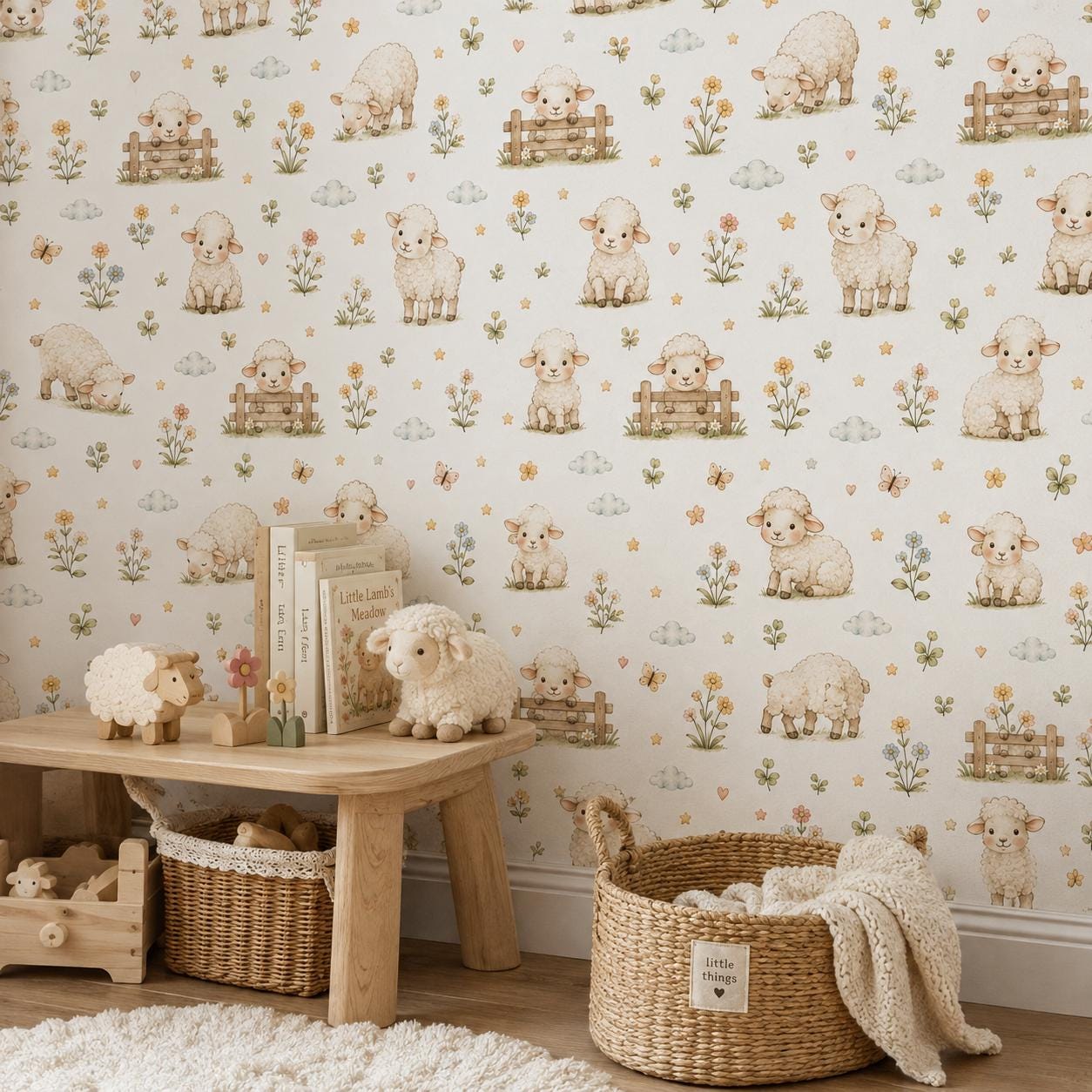 Sheep Wallpaper: Soft Farm Nursery Mural