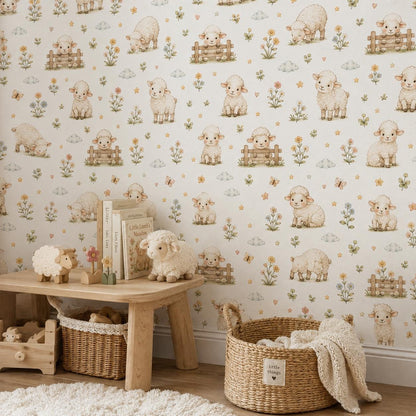 Sheep Wallpaper: Soft Farm Nursery Mural
