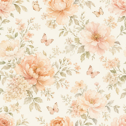 Peach Cream Floral Wallpaper: Soft Nursery Wall Mural