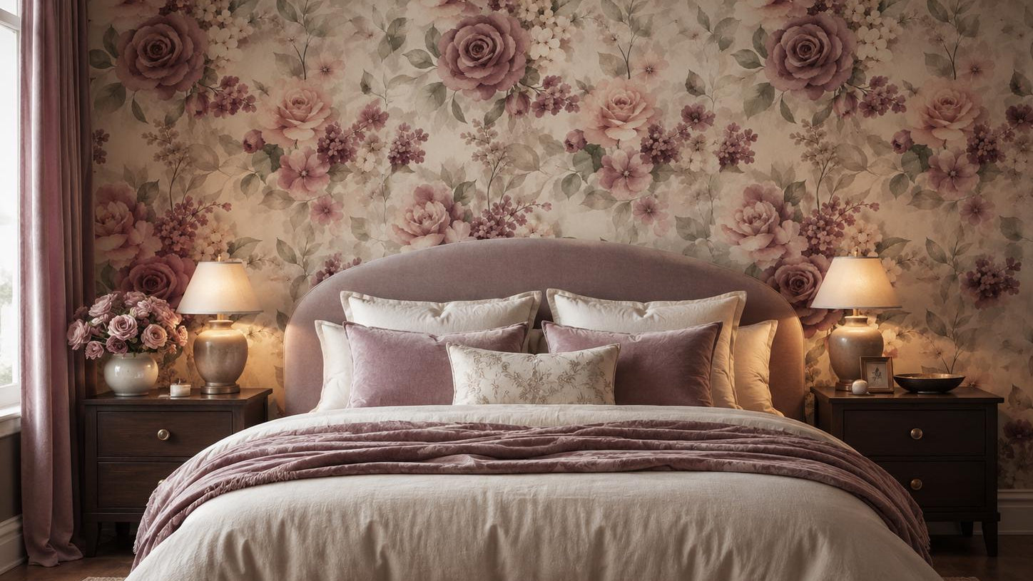 Mauve Rose Floral Wallpaper: Romantic Botanical Wall Mural