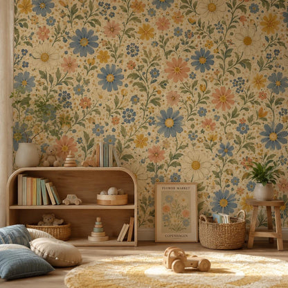 Retro Daisy Garden Wallpaper: Vintage Floral Wall Mural