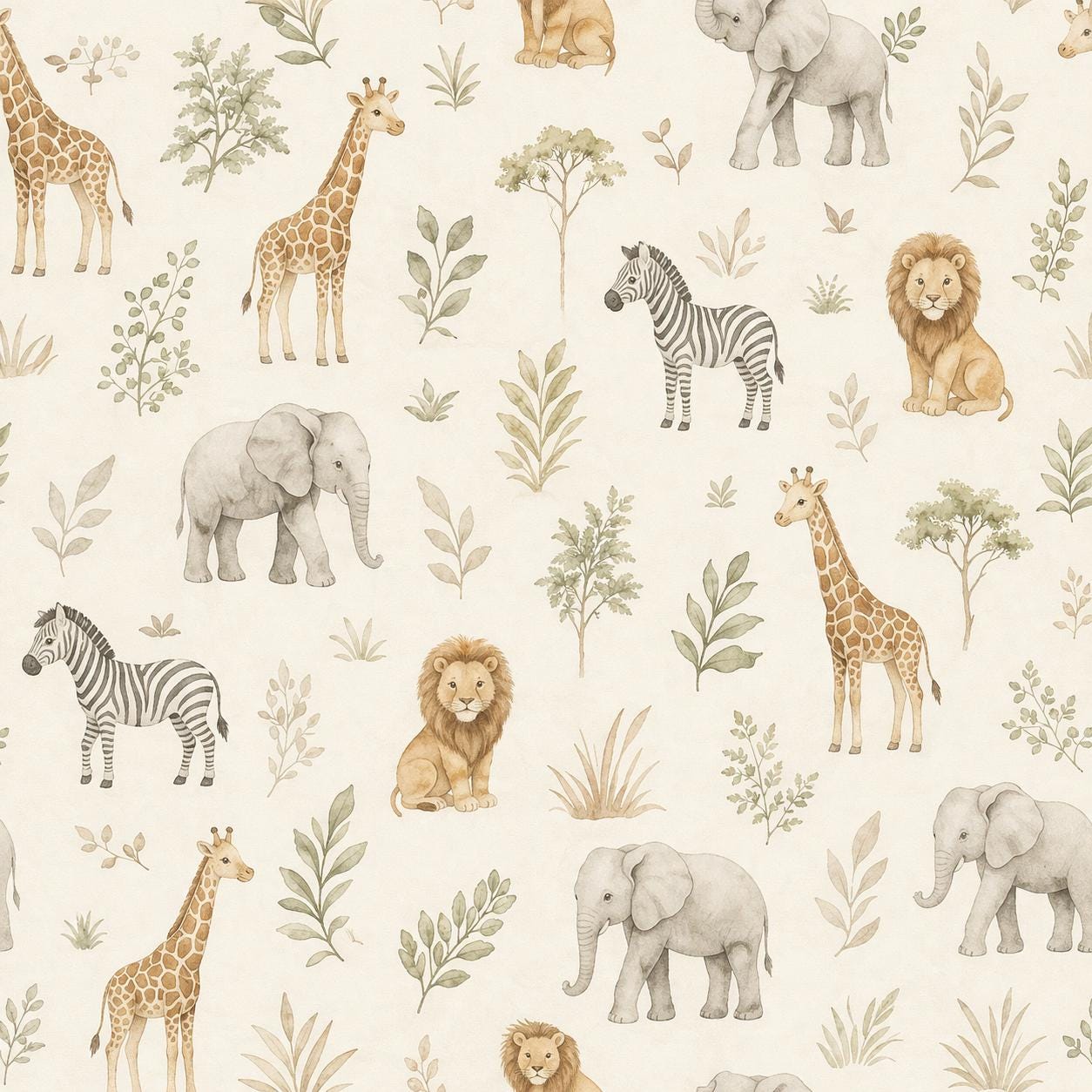Safari Animal Wallpaper: Neutral Nursery Wall Mural