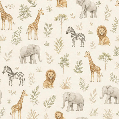 Safari Animal Wallpaper: Neutral Nursery Wall Mural