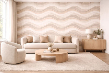 Beige Wave Wallpaper: Neutral Abstract Line Wall Mural