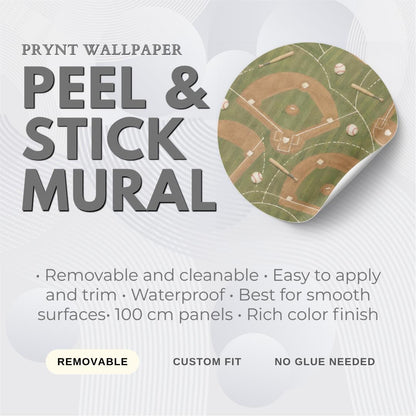 Kids Baseball Wallpaper: Stadium Field Wall Mural for Boys Room