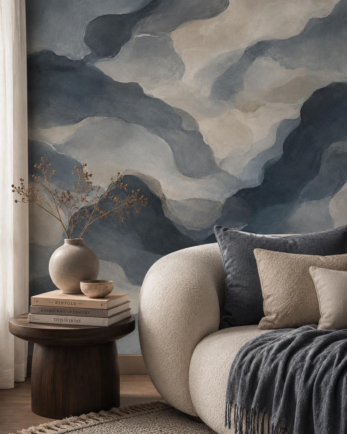 Storm Slate Abstract Wallpaper: Moody Grey Blue Wall Mural