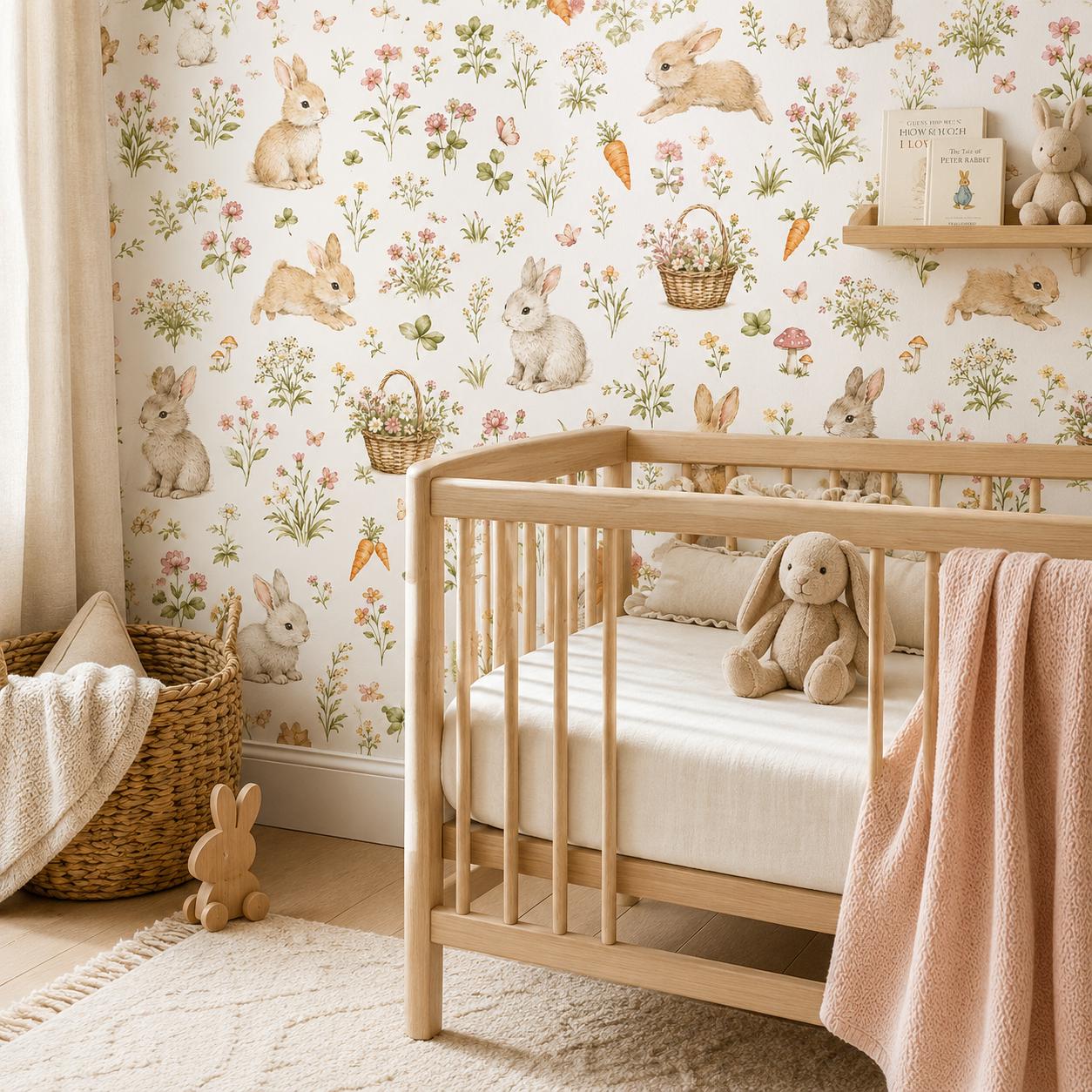 Bunny Meadow Wallpaper: Floral Rabbit Wall Mural