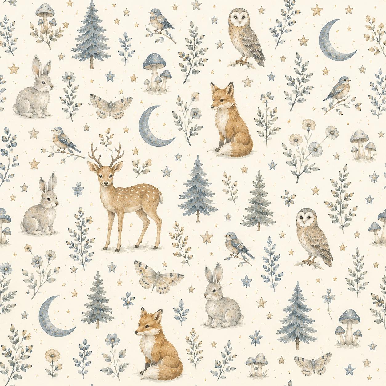 Moonlight Forest Animal Wallpaper: Dreamy Nursery Wall Mural