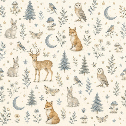 Moonlight Forest Animal Wallpaper: Dreamy Nursery Wall Mural