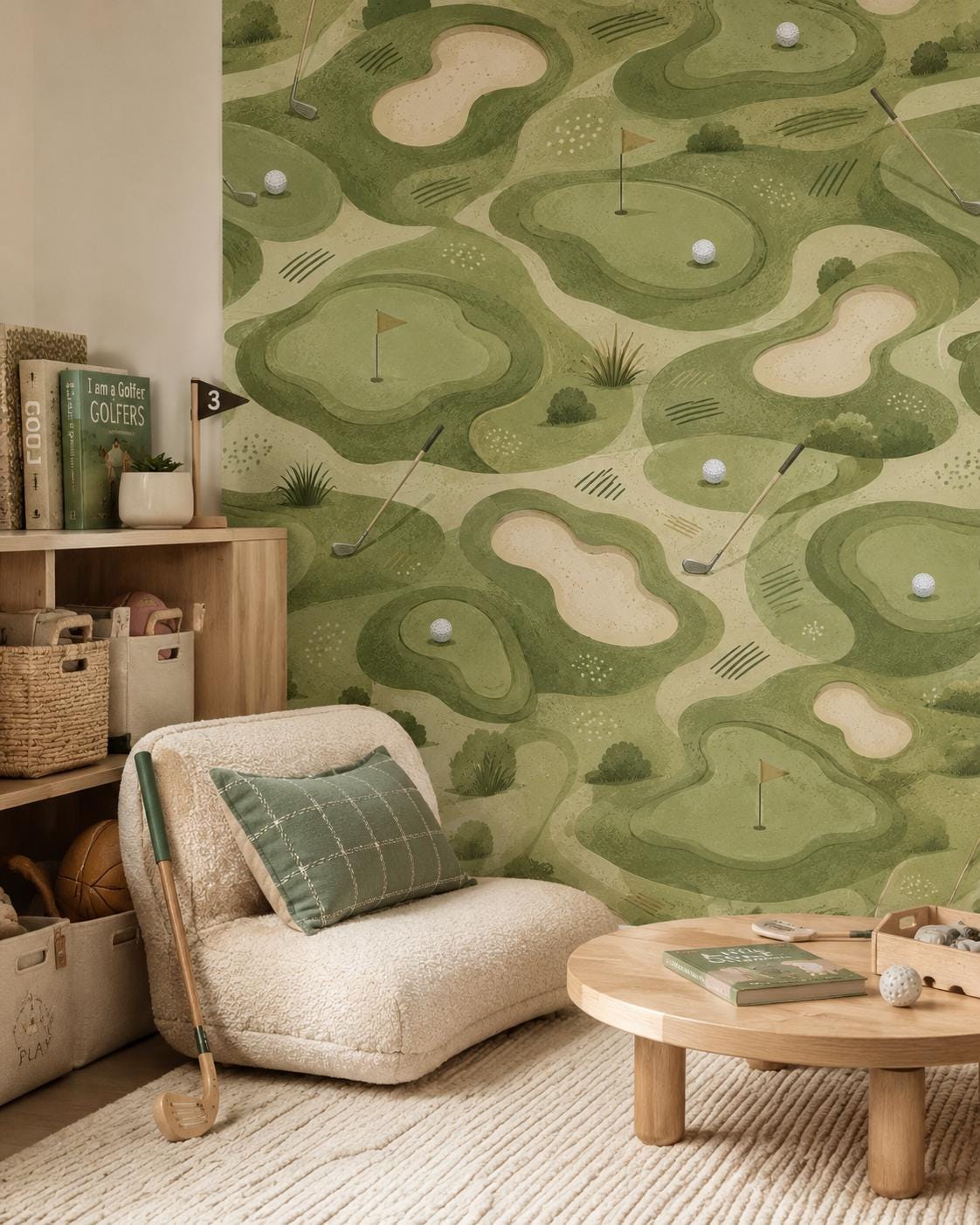 Kids Golf Wallpaper: Green Course Wall Mural for Boys Room