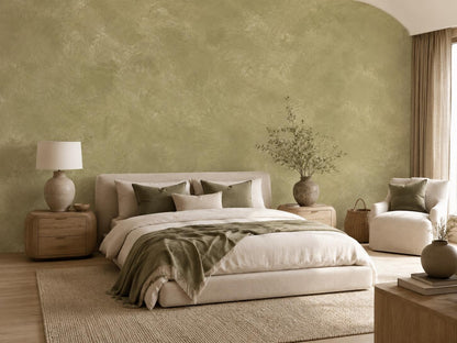 Soft Olive Plaster Wallpaper: Green Textured Wall Mural