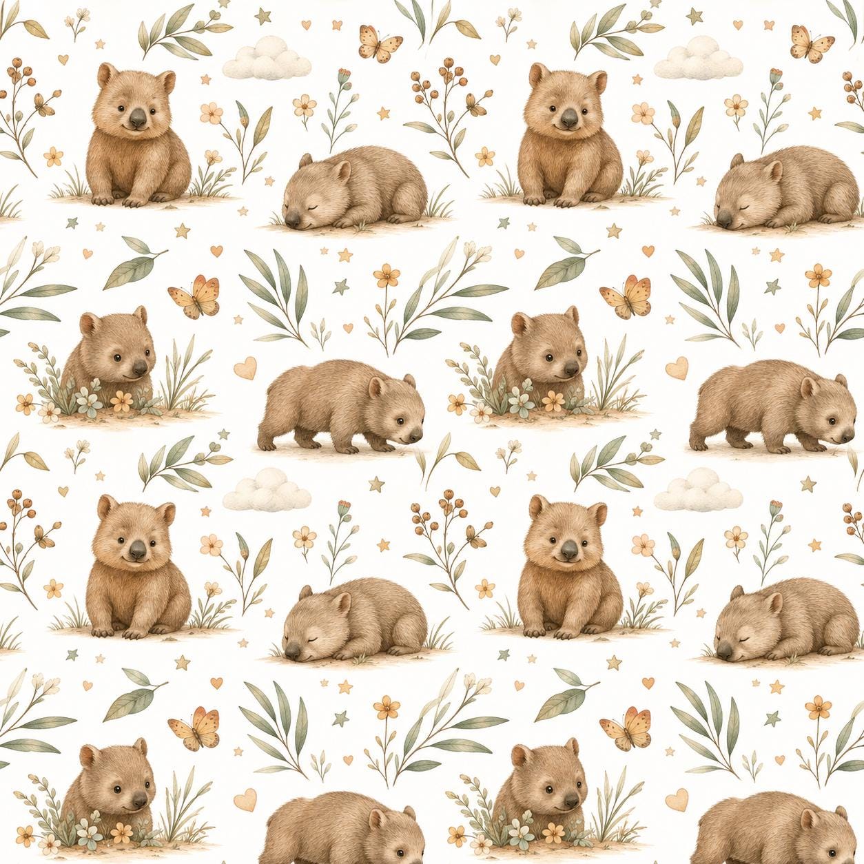 Wombat Outback Wallpaper: Australian Animal Nursery Mural