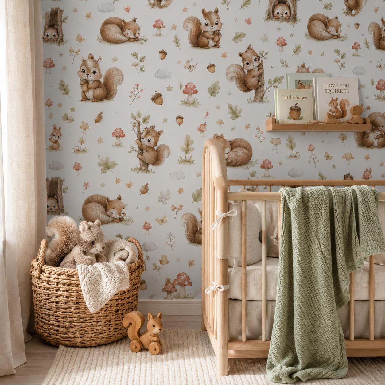 Squirrel Wallpaper: Woodland Nursery Wall Mural