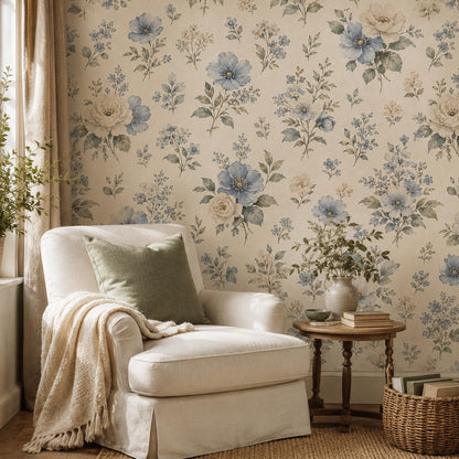 Dusty Blue Floral Wallpaper: Soft Botanical Wall Mural