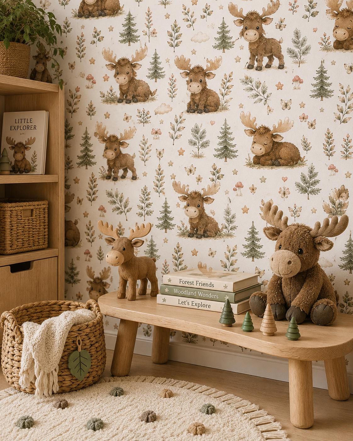 Moose Woodland Wallpaper: Forest Nursery Animal Wall Mural