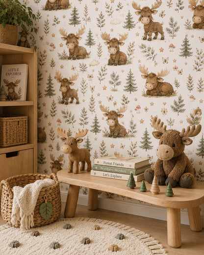 Moose Woodland Wallpaper: Forest Nursery Animal Wall Mural