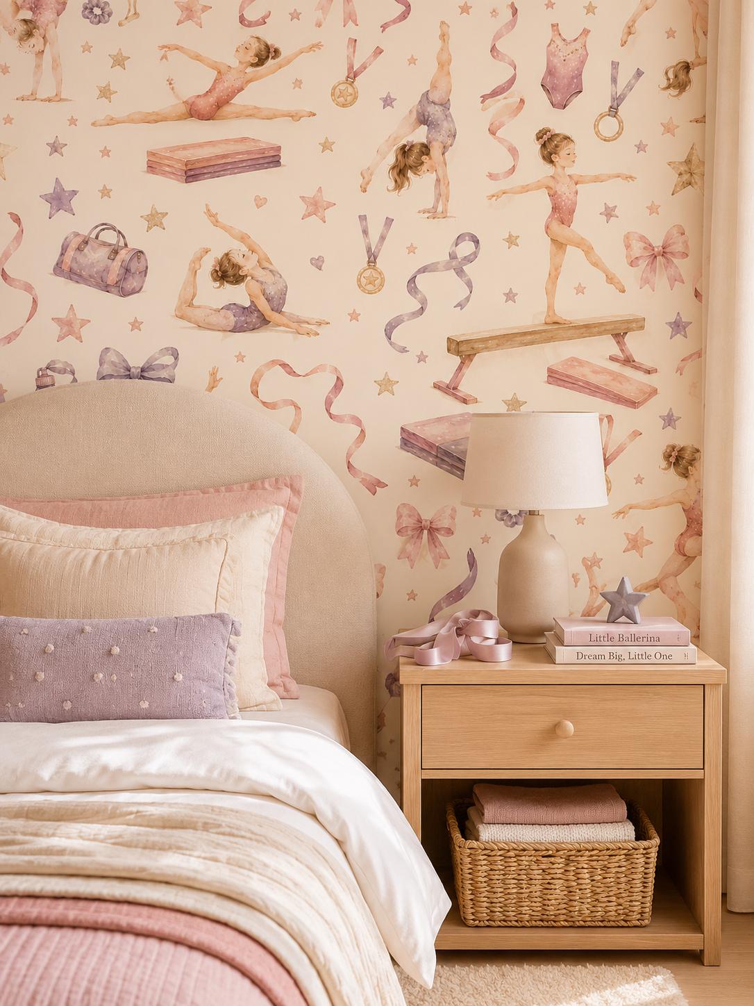 Little Gymnast Stars Wallpaper: Girls Sports Wall Mural