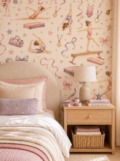 Little Gymnast Stars Wallpaper: Girls Sports Wall Mural