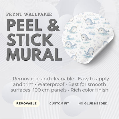 Narwhal Arctic Wallpaper: Ocean Animal Nursery Mural