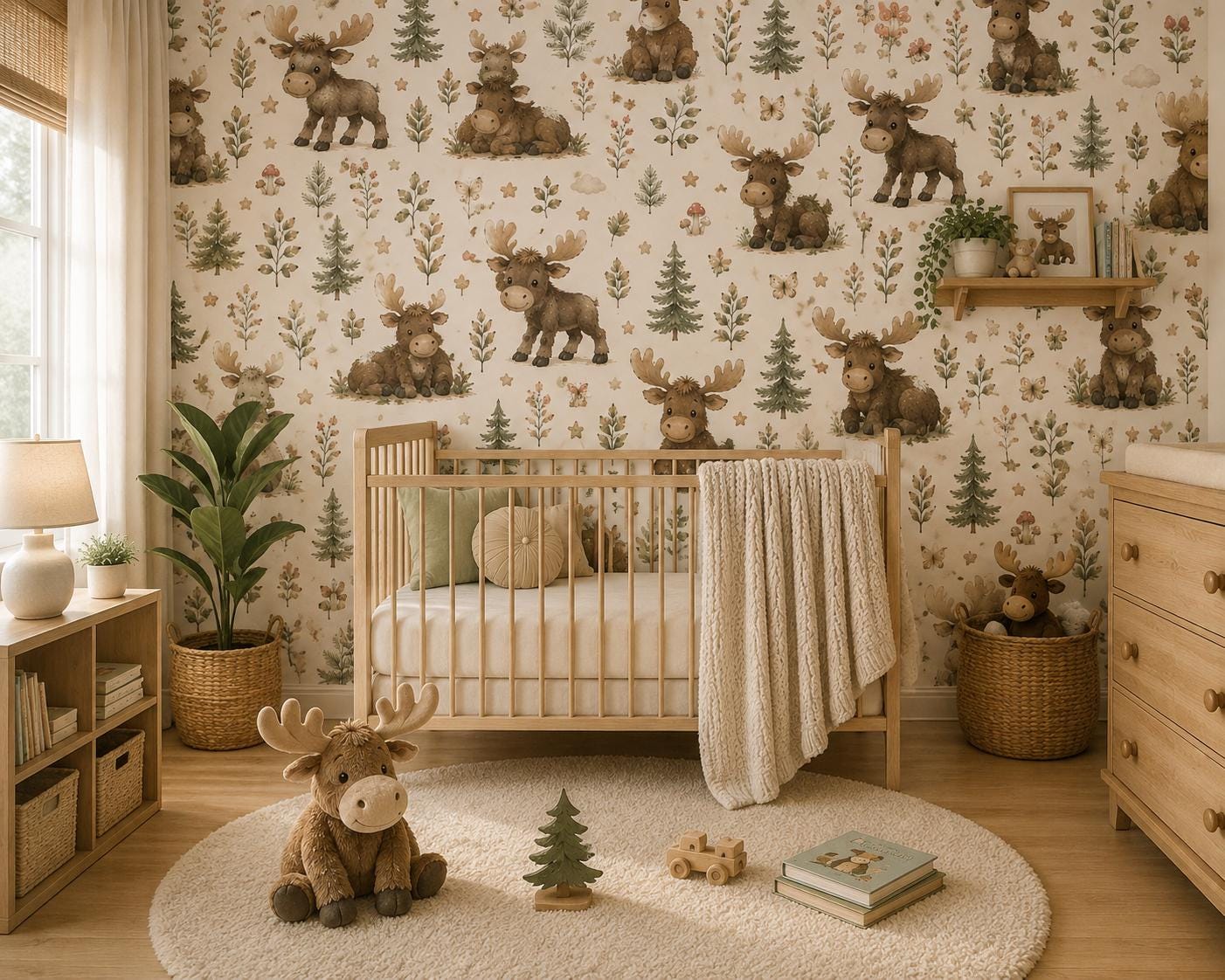Moose Woodland Wallpaper: Forest Nursery Animal Wall Mural