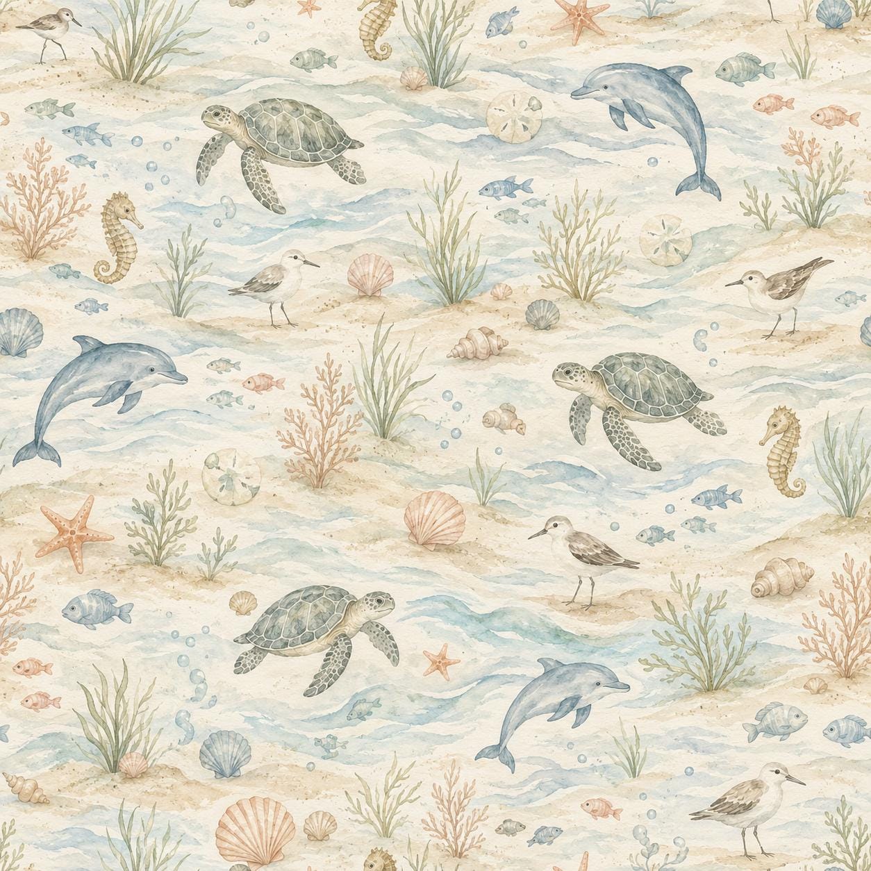 Seaside Animal Wallpaper: Coastal Nursery Wall Mural