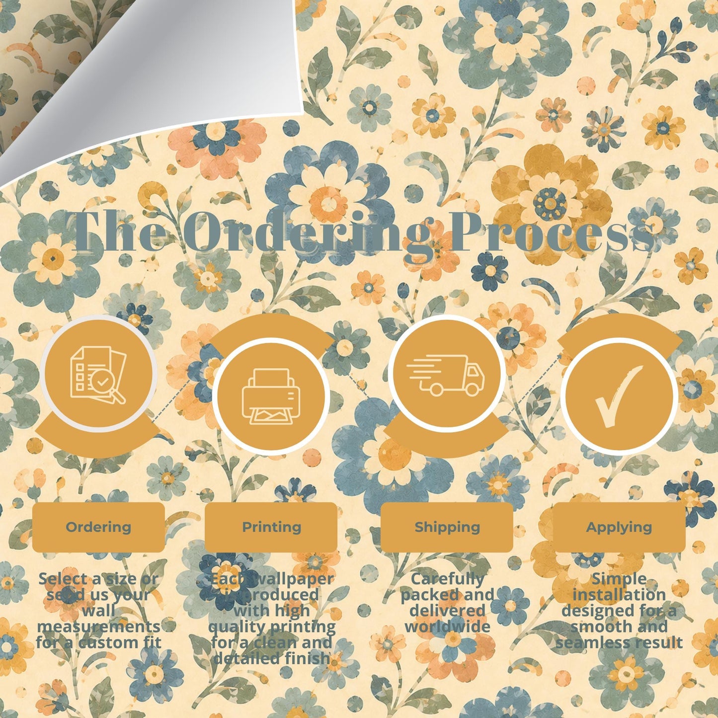 Retro Blue Floral Wallpaper: Groovy Vintage Wall Mural