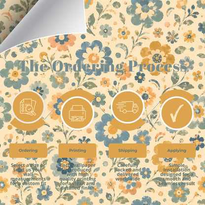 Retro Blue Floral Wallpaper: Groovy Vintage Wall Mural