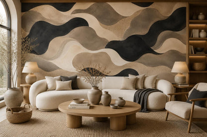 Black Sand Abstract Wallpaper: Modern Neutral Wall Mural