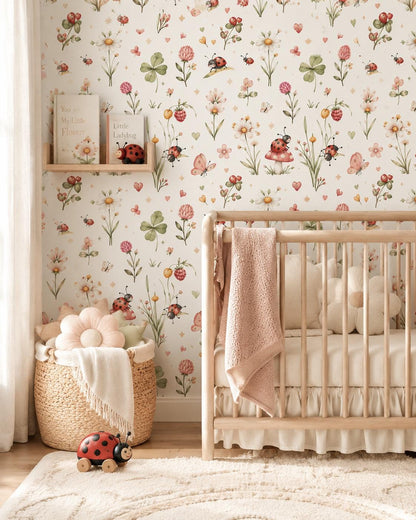 Ladybug Wallpaper: Floral Nursery Wall Mural