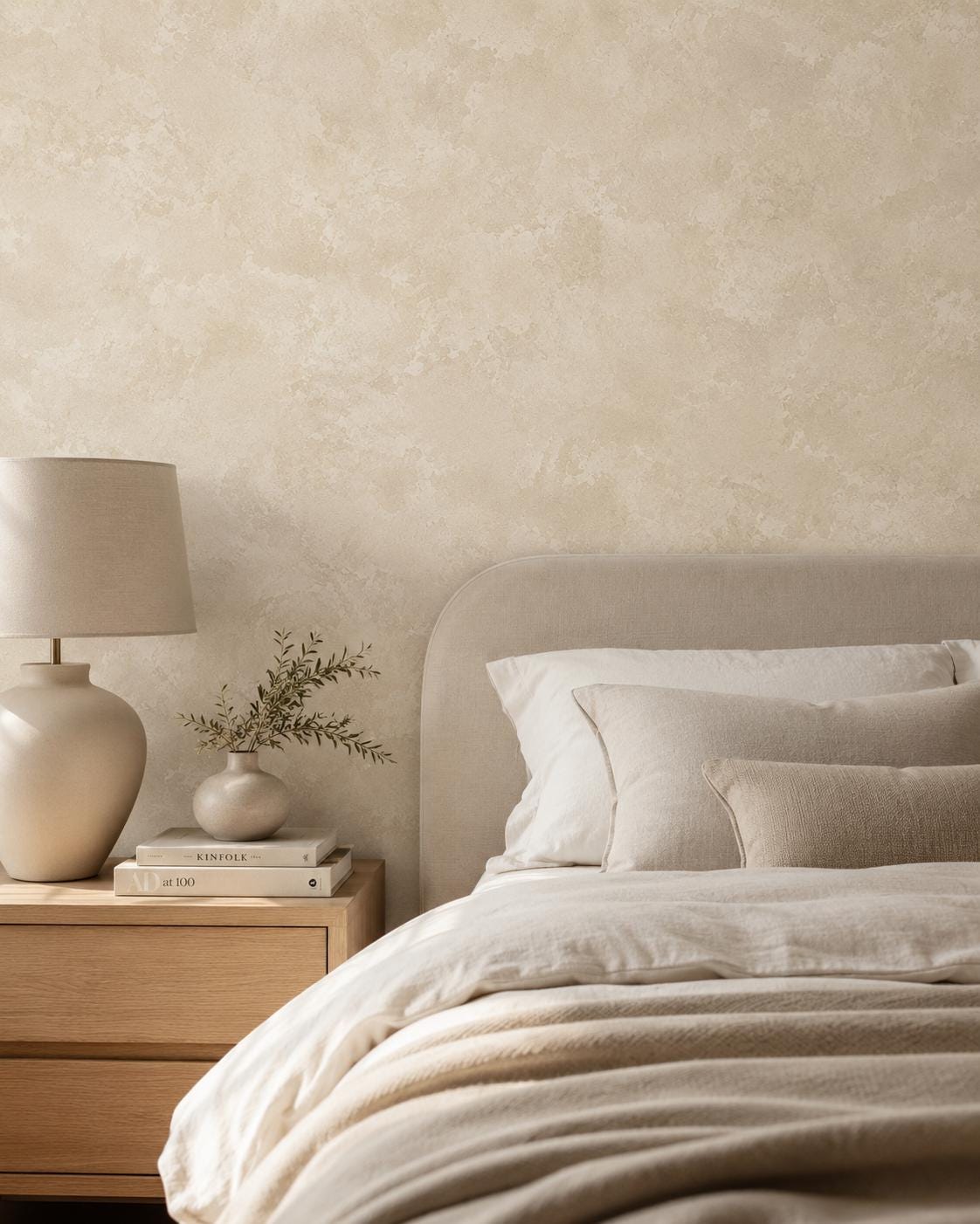 Almond Limewash Wallpaper: Warm Neutral Textured Wall Mural