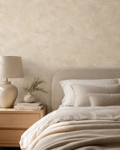 Almond Limewash Wallpaper: Warm Neutral Textured Wall Mural